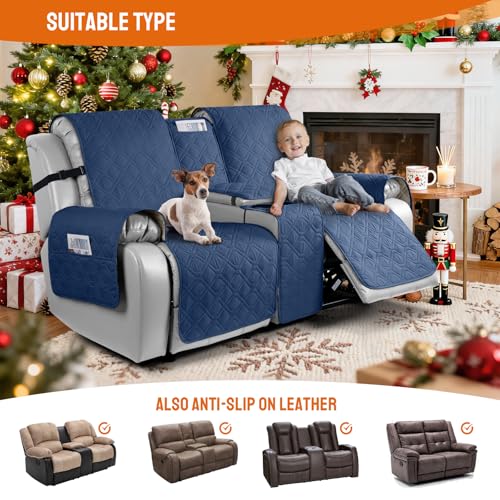 Image of VANSOFY Loveseat Recliner Cover with Console 100% Waterproof Sofa Slipcovers Non-Slip Reclining Couch Cover Split Sofa Covers Furniture Protector for Pets, Dogs(Ocean Blue)