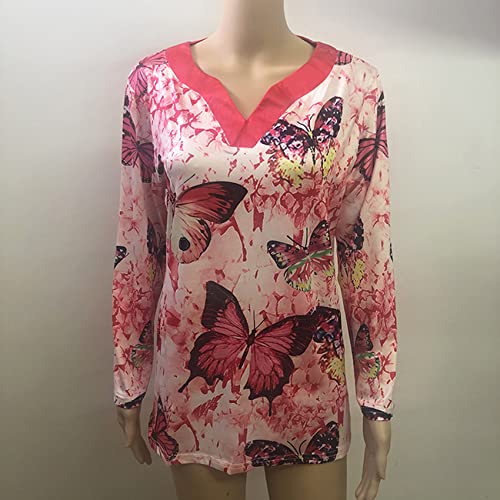 BDCUYAHSKL Herfst en Winter Casual Mode Dames V-hals Vlinderprint Lange Mouwen Pullover Slank T-shirt Dunne Top Vrouwen - Image 4