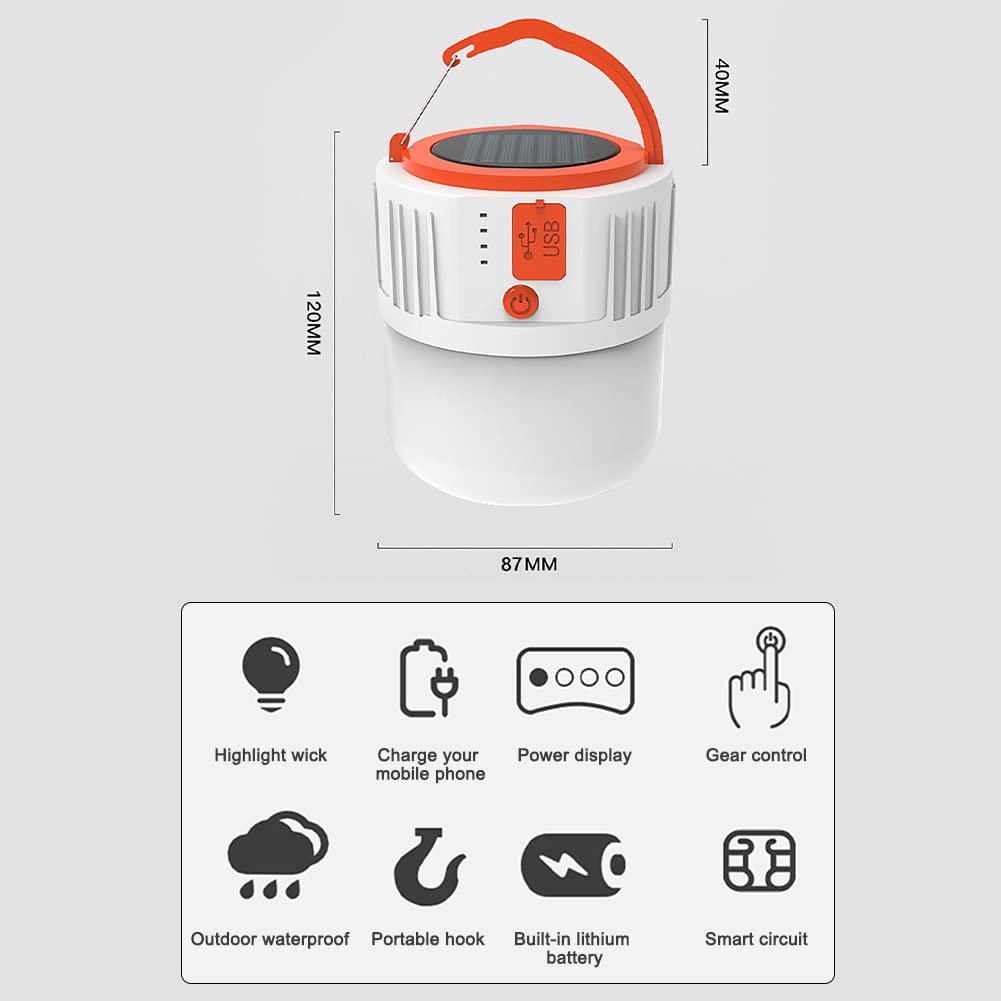 2 Pz Luce da Campeggio Ricaricabile LED 2400 mAh Lanterna Da Campeggio Solare USB Alimentato Luce Portatile per Escursionismo Campeggio Pesca