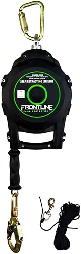 Frontline RPGC50 Cable de una sola pata SRL de 50 pies con extremo de gancho de acero con asa de transporte y lema  SRL cumple con OSHA y ANSI