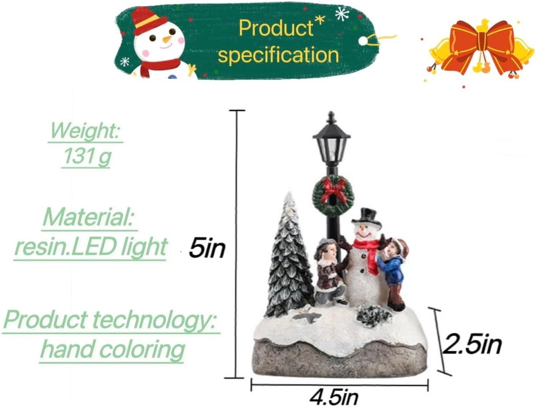 Christmas Village Set Decorations,Resin LED Warm Lights Christmas Tree Figurines, Mini Snowman Christmas Decorations, Christmas Village House Gift Sets, Collectible Buildings…