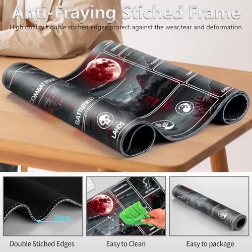 Image of for MTG Playmat with Card Storage Bag,Non-Slip Rubber Base & Smooth Surface 35.4x19.7in,Beginner-Friendly Magic Mat for Commander Deck,Red Moon Lake
