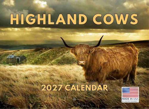 Highland Cow Calendar 2027 Scottish Gifts Hyland Hairy Coo Monthly Wall Calender 12 Month