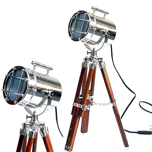 THORINSTRUMENTS Vintage Spotlight Tripod Chrome/Silver Finish & Brown TABLE LAMPS