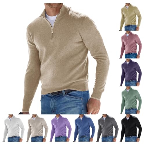 Mens Quarter Zip Up Pullover Soft Long Sleeve Thermal Sweaters Business Slim Fit Polo Knitted Jumper Tops4