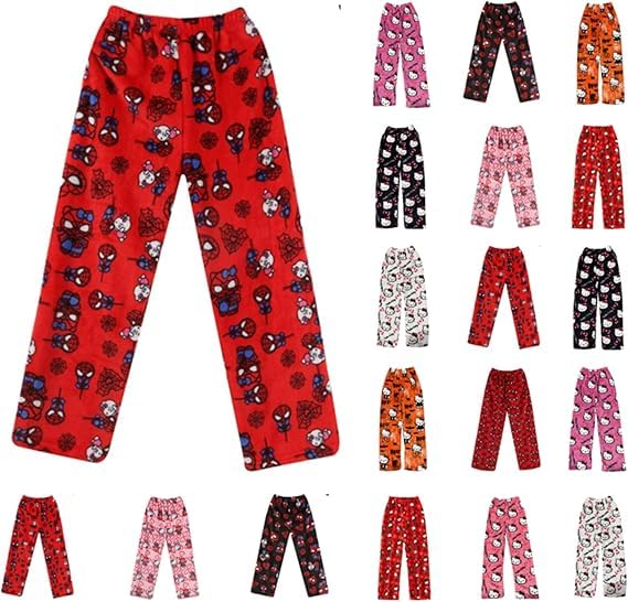 Pyjama Hose Damen Herren Kinder - Pyjamahose Flanell Schlafanzug Y2K Schlafanzughose Baggy Anime Cartoon Kawaii Kuschelig Weich Bequeme Flauschig Casual Schlafhose