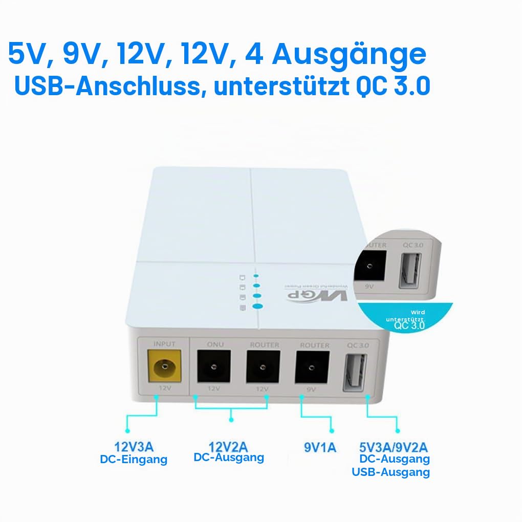 12V DC Mini USV Unterbrechungsfreie Stromversorgung 13500mAh Batterie Backup Powerbank Ausgang DC 9V 12V USB 5V für WiFi Router ONU Modem