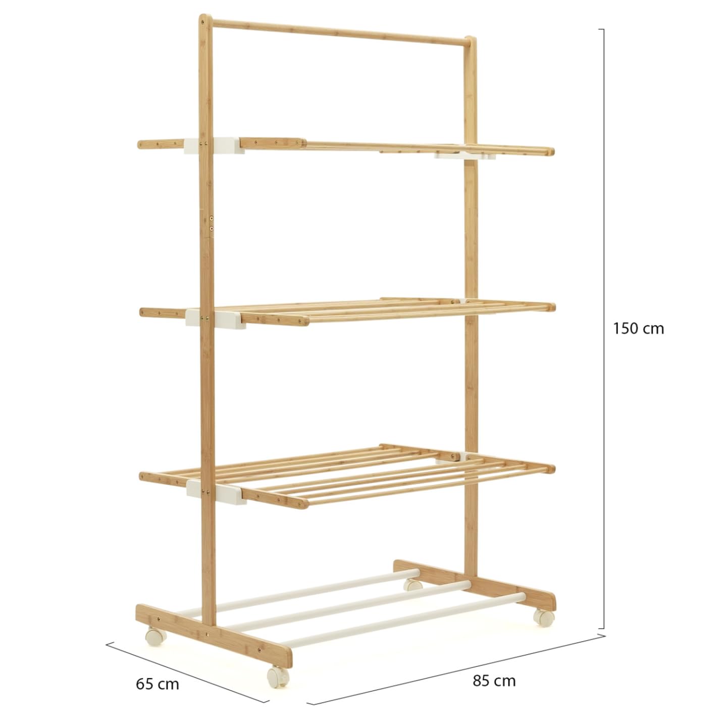 IDMarket - RITA stendibiancheria in bambù Stendino pieghevole a 3 livelli H.150 cm
