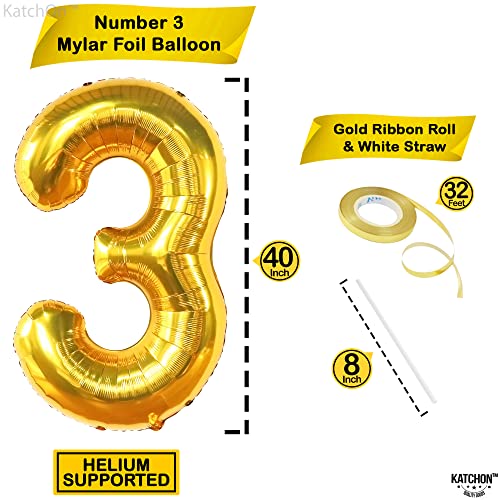 Image of KatchOn Gold Number 3 Balloon 40 Inch, Birthday Decorations for Boys
