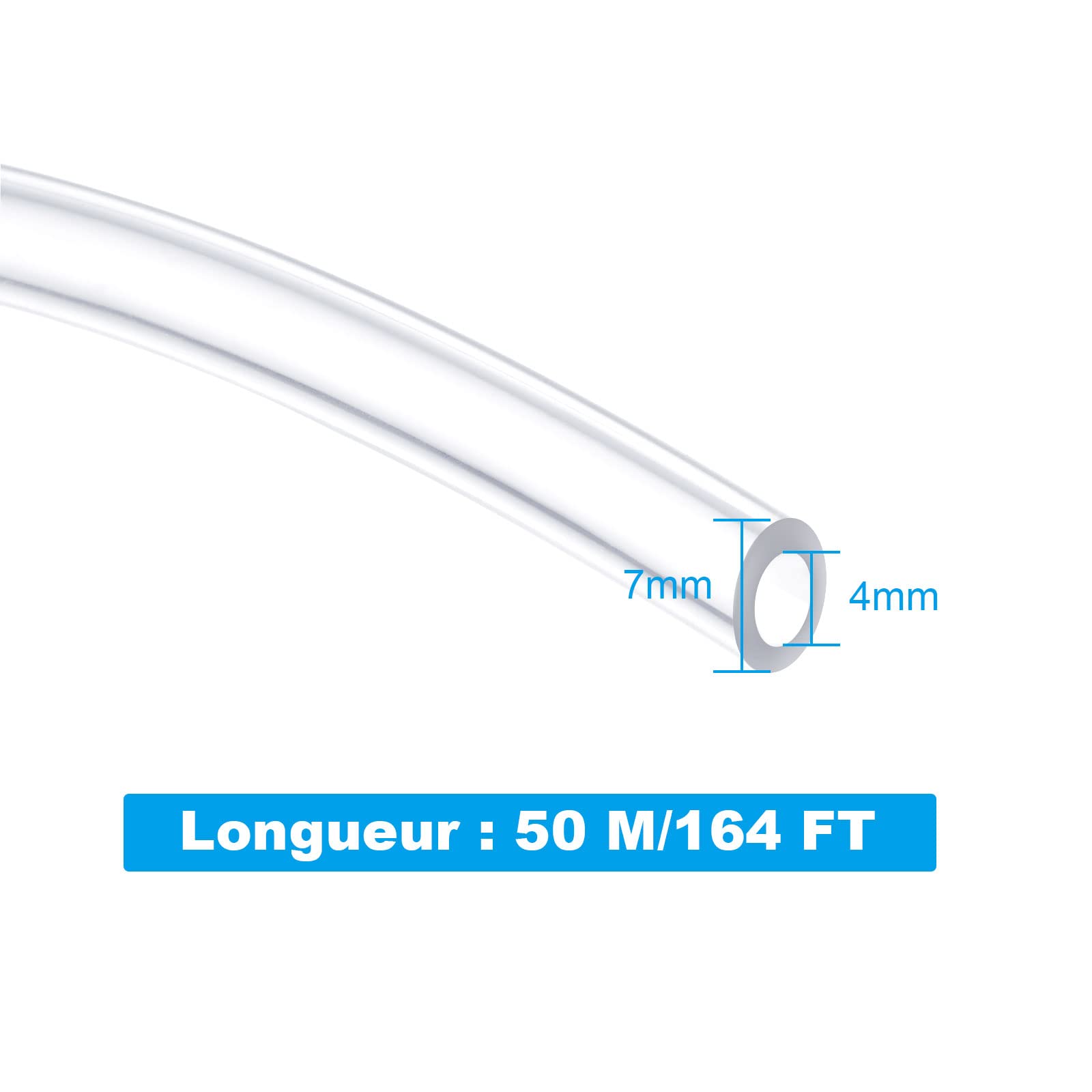 SENENQU 50 Metros Tubo Pvc Transparente 4 mm x 6 mm, Manguera Transparente Flexible para Acuario, Aire y Líquidos, Tubo Flexible Cortable en Rollo Práctico