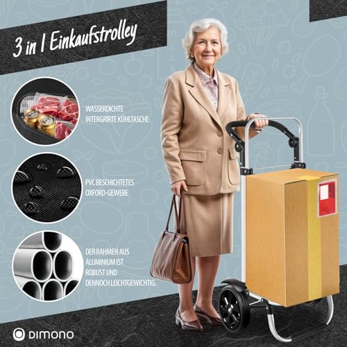 Dimono® Einkaufstrolley Klappbarer 3 in1 Trolley zum Einkaufen; 56 Liter inkl. Kühlfach; Transportwagen Shopping-Trolley Einkaufswagen Einkaufstasche (Schwarz) – Bild 5