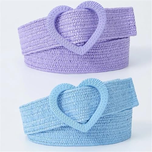 Straw Woven Waist Belt Summer Love Heart Buckle Waistband Dress Decoration 4cm Wide Braided for Dresses4