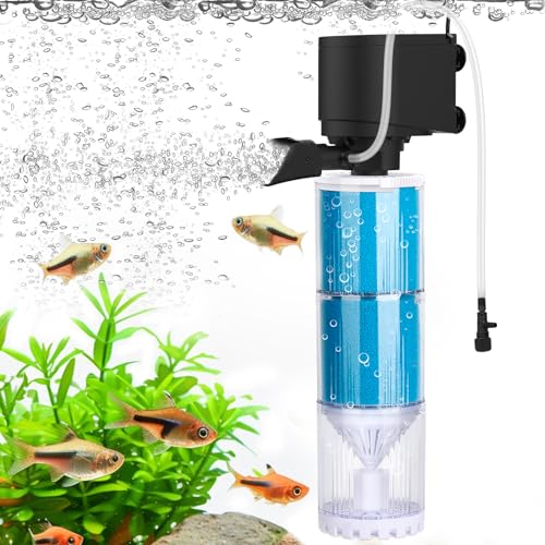 fishkeeper Aquarium Filter,10W 570L/H Einstellbarer Durchfluss Aquarium Innenfilter,4in1 Leise Aquarium Pumpe mit Filter für Aquarien 60-300L,Leicht zu Reinigende Aquarium Filterschwamm mit Filterfach