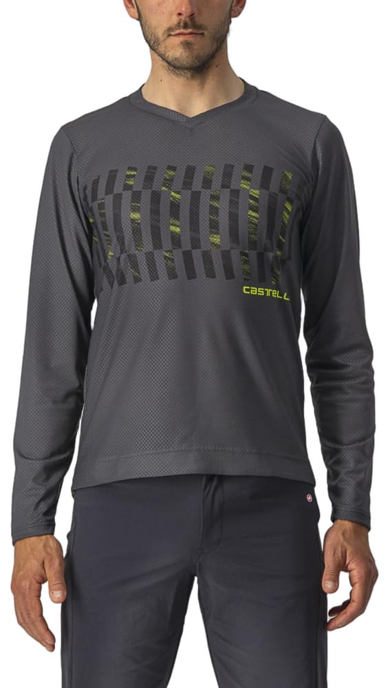 CASTELLI 4522009-030 TRAIL TECH LS TEE Sweatshirt Men's Dark Gray/Black-Electric Lime XXL