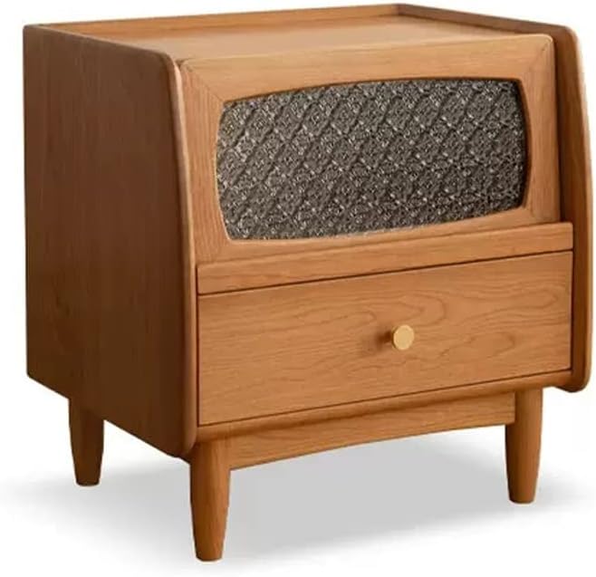 Household Square Bedside Table, Vintage Style Bedroom and Living Room Storage Cabinet with Two Drawers.