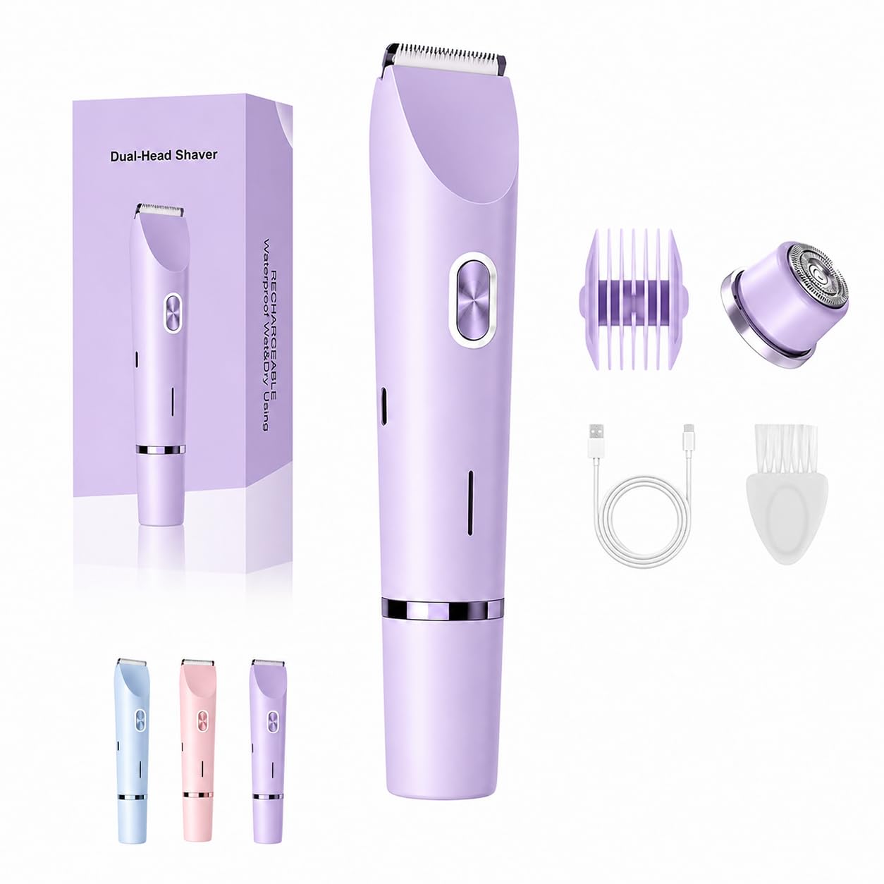 Ephra Afeitadora Mujer, Sanuvia Depiladora,Depiladora Eléctrica Mujer Recargable de Doble Cabezal, Afeitadora Corporal Completa para Piernas, Axilas, Brazos y Zona Bikini, Uso Húmedo y Seco (Púrpura)