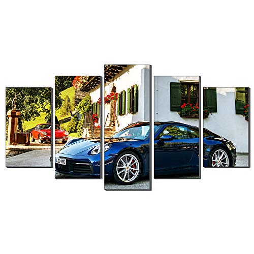 Porsche peinture murale art sur toile 5 pièces avec cadre déco 75x150cm