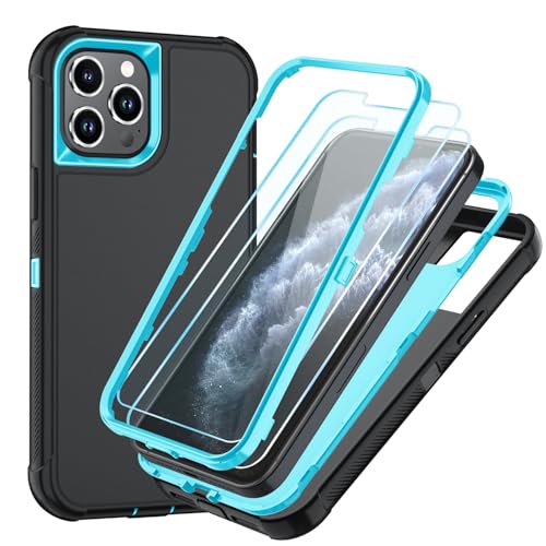 Image of SunStory Compatible with iPhone 11 Pro Max Case with HD Screen Protector, 3-Layer Heavy Duty Full-Body Cover,3 in 1 Hybrid Protective Case for iPhone 11 Pro Max 6.5 inch,BlackSkyBlue