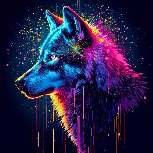 Diamond Painting Loup Fort 60x60 cm avec strass métalliques et pierres AB de qualité supérieure