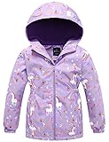 NERBEY Sport Specific Clothing Hooded Girls Windproof Jacket Hiking Outdoor Recreation Coats Zip Up Kids Trench Outerwear, Purple Horse(cotton Lined), 10-11 years