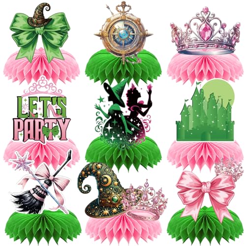 Witch Theme Party Table Decorations - Pink and Green Honeycomb Centerpieces for Movie Birthday Decor, Magical Witch Table Toppers and Party Supplies for Girls, Kids