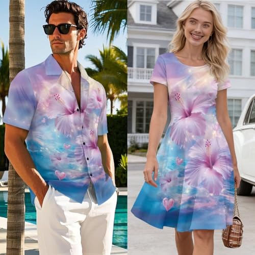 Image of AFPANQZ Couple Matching Outfit Casual Men's Button Down Shirt or Short Sleeve Summer Sundresses Dresses for Women 2026