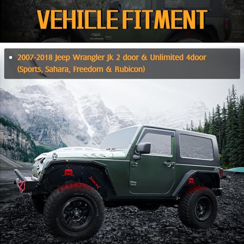 Image of JROAD Rear Inner Fender Liners Compatible with Jeep Wrangler JK JKU Aluminum,with 2 LED Lights for 2007-2018 Wrangler Accessories JK JKU Sport Sahara Rubicon 2 /4 Doors