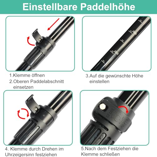 BeGrit Kajak Paddel Schwimmende Doppelpaddel 2-in-1 Verstellbar Kajakpaddel Abnehmbares SUP Hilfspaddel Ausziehbar Einzelpaddel Aluminium Bootsruder Notfall Paddel mit Paddelleine für Kajak Kanu