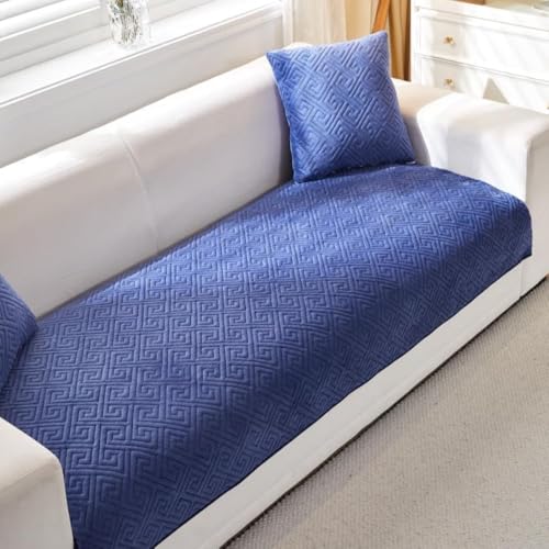 Image of HOMETHREADS Innovative Premium Velvet Sofa Cover Mat with PVC Backing for Non-Slip Comfort | (Navy Vrsh, 5 Seater | 70x230cm)