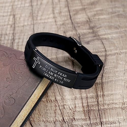 Stainless Steel Sport Bible Verse Bracelet, Silicone Mantra Quotes Christian Gifts – Christian Bracelet for Men and Women2