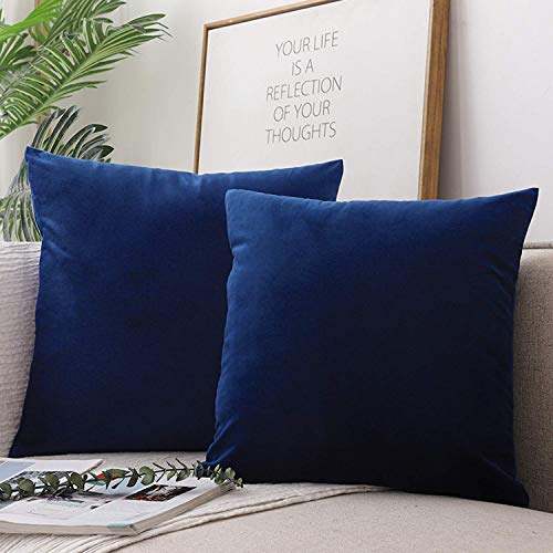 Jueyingbaili Throw Pillow Covers Velvet Decorative 2 Packs Ultra-Soft Navy Blue Pillowcase 18 X 18 Inch For Couch,Chair,Sofa,Bedroom,Car,Square Solid Color #TOP2