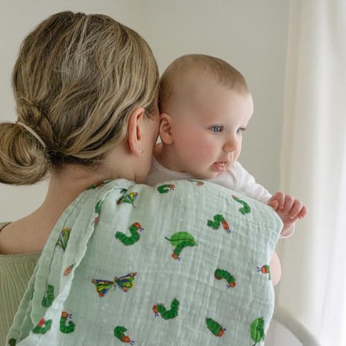 Image of aden + anais Essentials Cotton Muslin Swaddle, Breathable Baby Blanket, Ideal for Newborns, Babies & Infants, Receiving Blanket, Soft and Lightweight Wrap, 4 Pack, Very Hungry Caterpillar