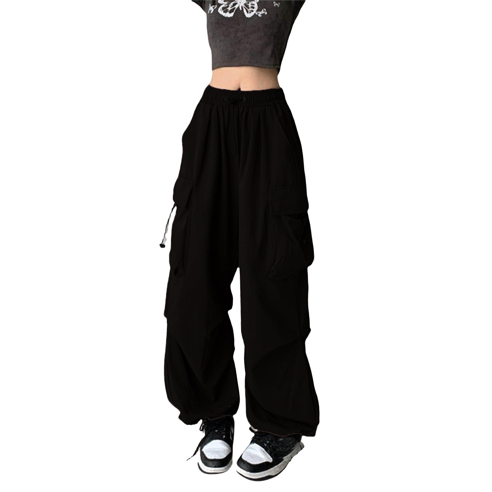 Baggy Cargo Pants for Women High Waist Loose Straight Leg Pants Casual Solid Parachute Trousers Y2K Streetwear Clothes