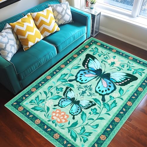Spring Deal: Butterfly Washable Area Rug - Non Slip, Machine Washable