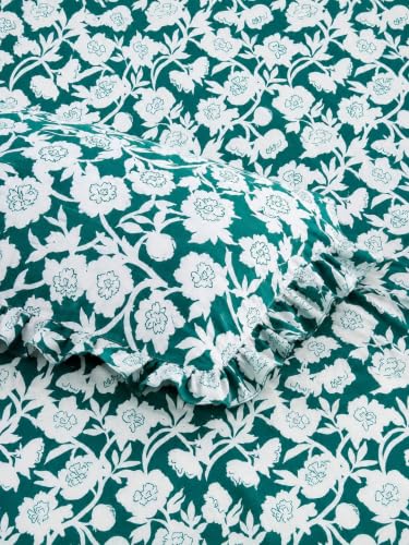 Image of 380 TC Premium Glace Cotton Elastic Fitted Bedsheet King Size with 2 Pillow Covers King Size | Double Bed with All Around Elastic (GreenWhite, Fitted Queen-60x78)