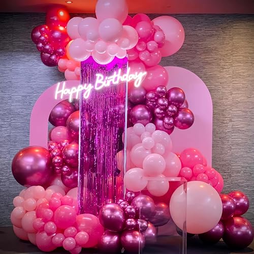 Image of Pink Balloons, 12 Inch Metallic Hot Pink Chrome Magenta Heart Balloons Birthday Party Decorations, Baby Confetti Balloon for Valentines Day Girls Happy Birthday Decoration Princess Party