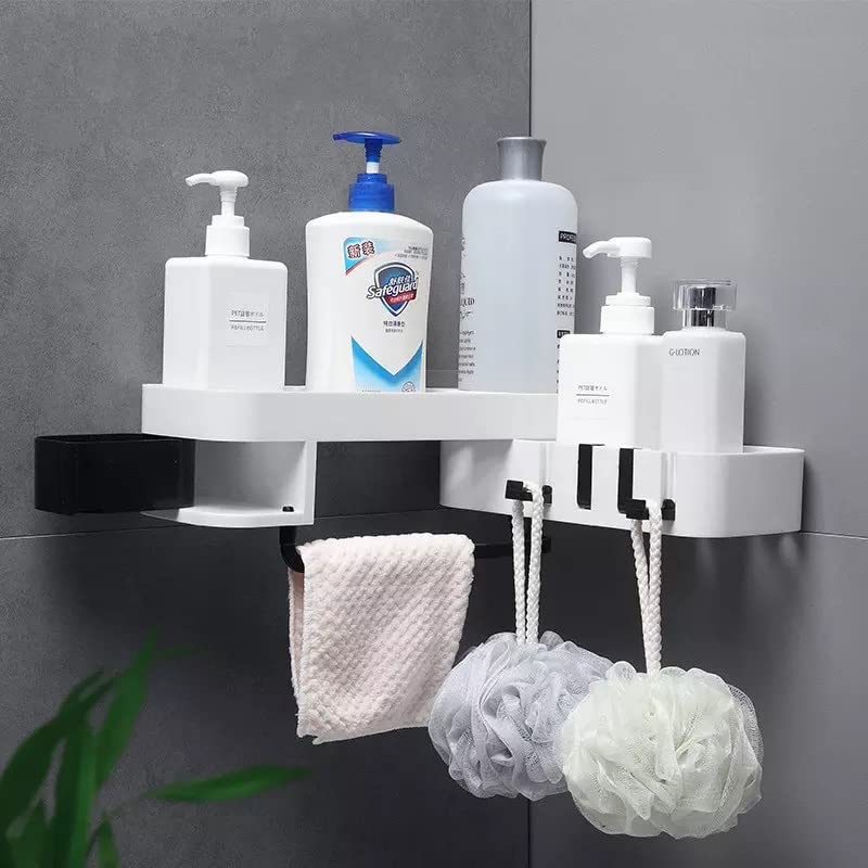 Bathroom Corner Shelf Storage Shower Caddy Self Adhesive Shower Shelf with 2 Hooks No Drilling Rotatable (YY220605102)