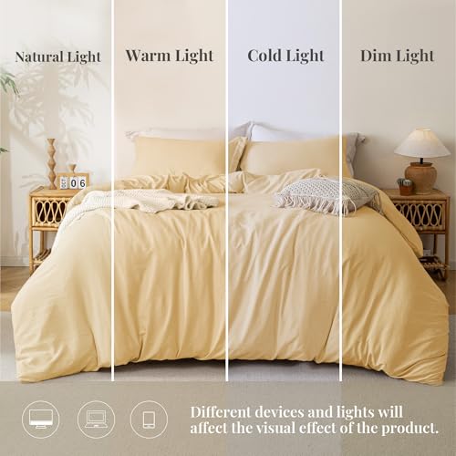 Image of MILDLY Duvet Cover Full Ultra Soft Comforter Cover Set 3pcs, Butter Yellow | Washed Microfiber Cotton-Like, Breathable Comfort, Hidden Zipper, 8 Corner Ties, OEKO-TEX Certified, Fade Resistant