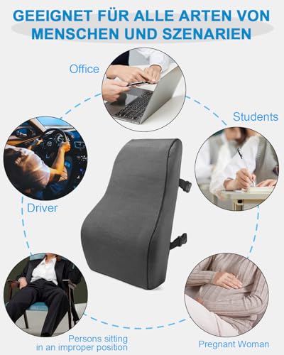 FAOKZE Ergonomisches RückenKissen aus Memory Foam, Memory Foam Rückenkissen für Bürostuhl & Sofa, Rückenkissen Stuhl mit Antistatischem (Grau)