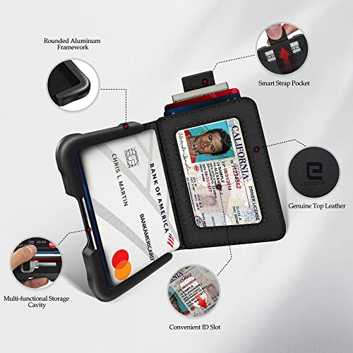 ENIGMA Dapper Genuine Leather Bifold Front Pocket Slim Wallet for Men, Aluminum Metal Travel Tactical RFID Blocking Card Holder Money Clip, Ideal Men's Gift (Black Leather)2