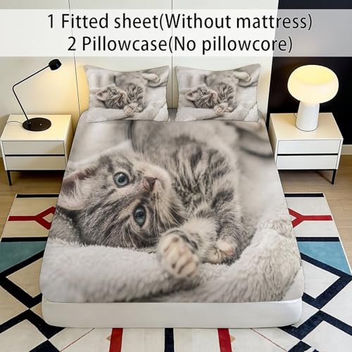 Drap housse chat 180x200x25cm en microfibre avec bonnet profond