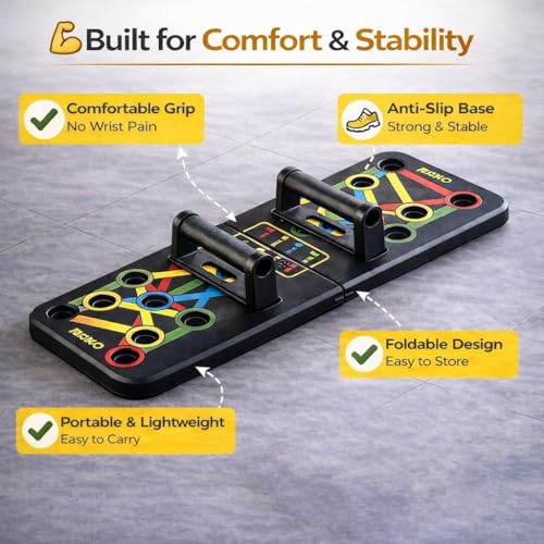 Image of LEAFED 15-in-1 Pushup Board for Men & Women | Foldable Gym Equipment for Home Workout | ๐๐ฎ๐ฅ๐ญ๐ข- ๐
๐ฎ๐ง๐๐ญ๐ข๐จ๐ง Push Up Stand for Chest, Triceps, Shoulders & Back | Portable Home Gym Training Kit