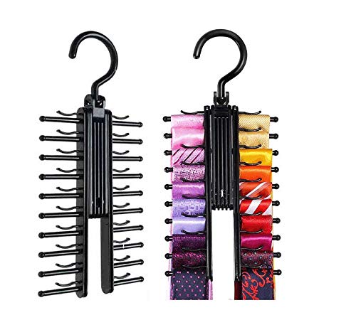 Sohapy 2 Pack Tie Rack/Hangers/Organizers/Storage Tie Holder Hook,Belt/Socks Hanger with Non-Slip Clips Twirl to Open/Close& 20 Hooks (Black)