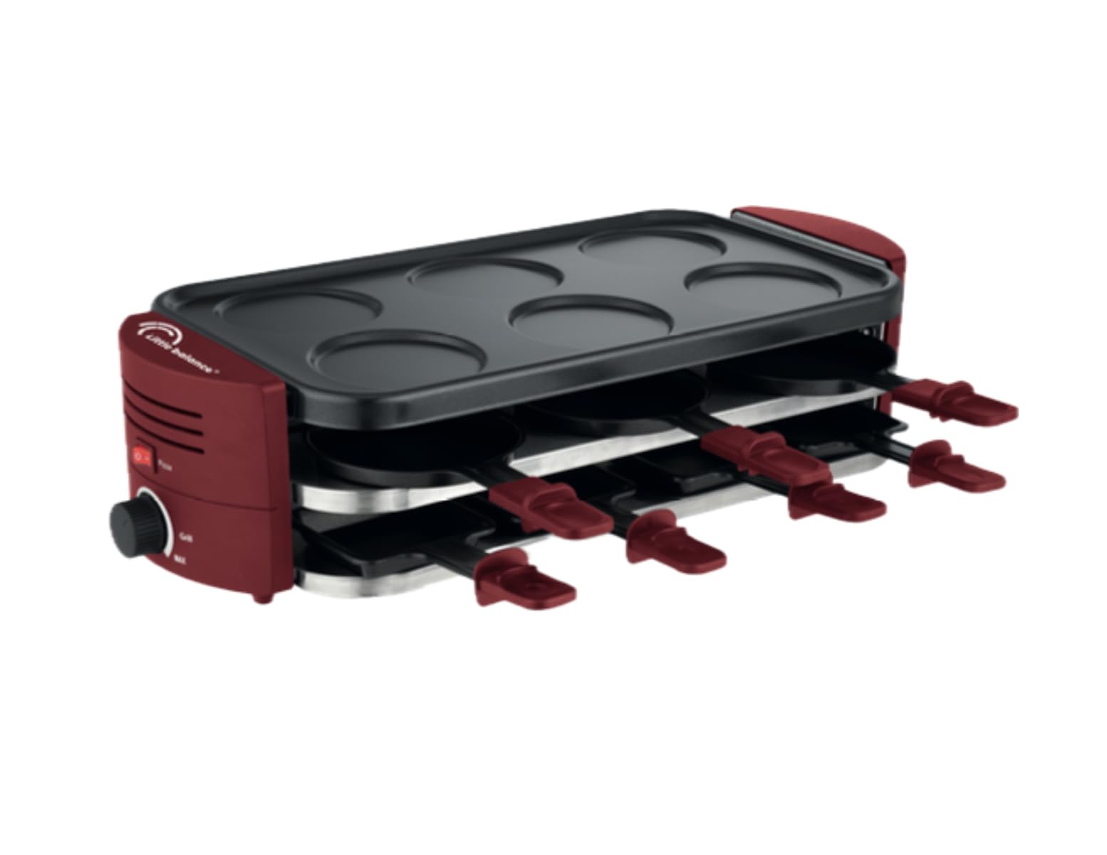 LITTLE BALANCE 8952 Fun Party 8, Appareil à Raclette, Multifonctions 3 en 1, Raclettes, Pizzas et Crêpes, 3 zones de cuisson, Jusqu'à 8 personnes, Sans PFAS, 1600 W, Piment
