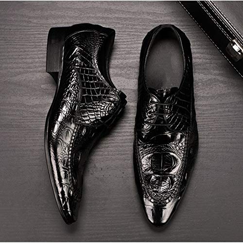 Business Oxford for Men Formal Dress Shoes Lace Up StyleGenuine Leather Embossed Crocodile Texture Pointed Toe Block Heel3