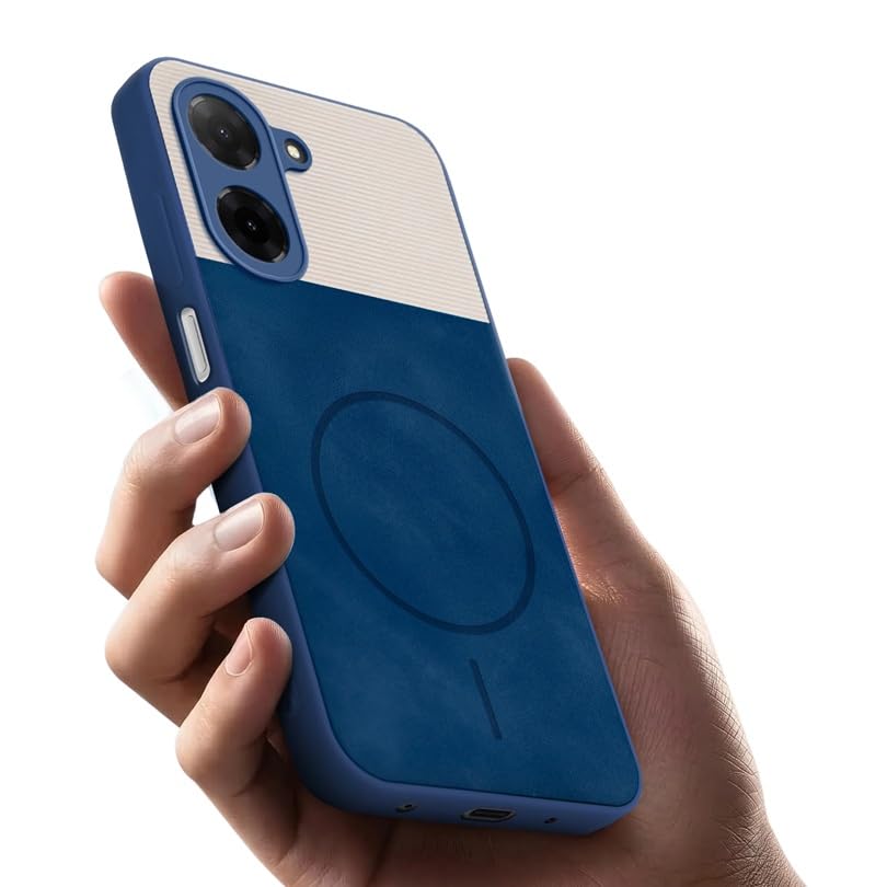 Image of Bintage CASE Mac Safe Design Hard Light Weight Back Case | Soft Border Camera Protect | Dual PU Leather Finish Back Cover Compatible for Poco C71 4G - White & Blue