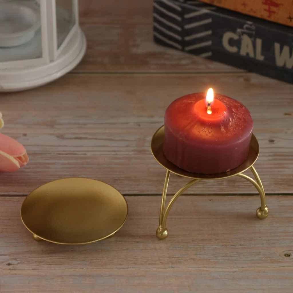 Regalo Decorazione per la casa Ornamento di nozze Portacandele in oro nero Candelabro artigianale in ferro battuto Candeliere a piatto rotondo (A 4,5 cm)