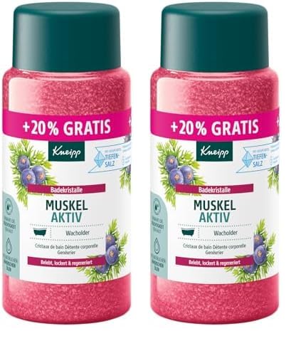 Kneipp Badekristalle Muskel Aktiv -Sondergröße- mit wertvollem ätherischen Wacholder-, Eukalyptus- und Rosmarinöl, wärmend und wohltuend zur Muskulatur, limitierte Edition, 720g (Packung mit 2)