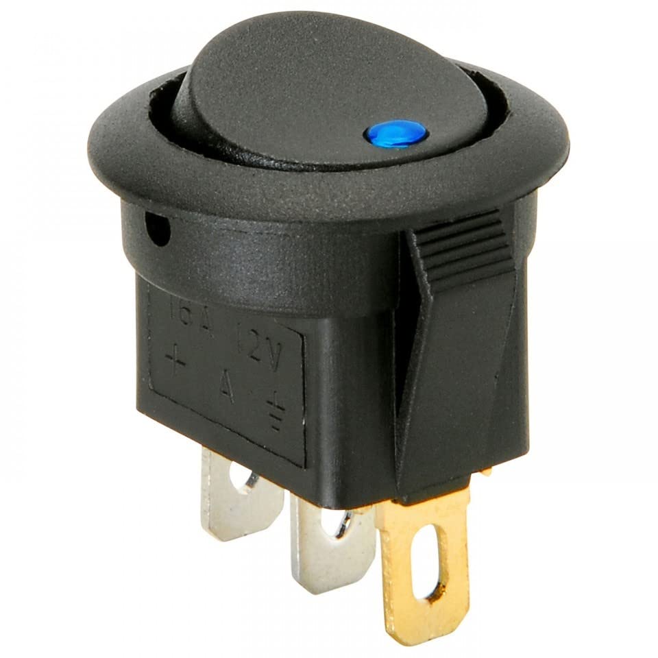 AUTOZOCO Interruptor Basculante Redondo Con Luz, 2 Posiciones, 3 Vías, Orificio de Montaje 19 mm, ON-OFF SPST, 20 A 12V DC, Luz Azul