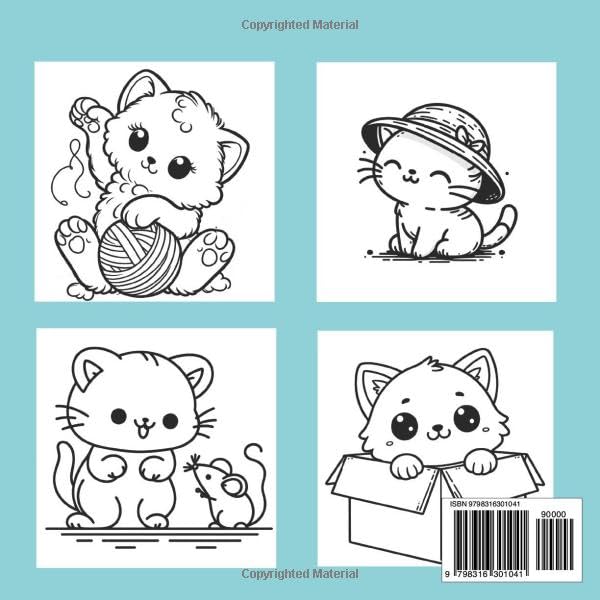 Bold and Easy Cats Coloring Book Smart Paw 50 Fun and Simple Cats & Kittens Designs For Creative Coloring: High quality pages for kids, teens, seniors ... Great as a gift, portable size with pets. image 3
